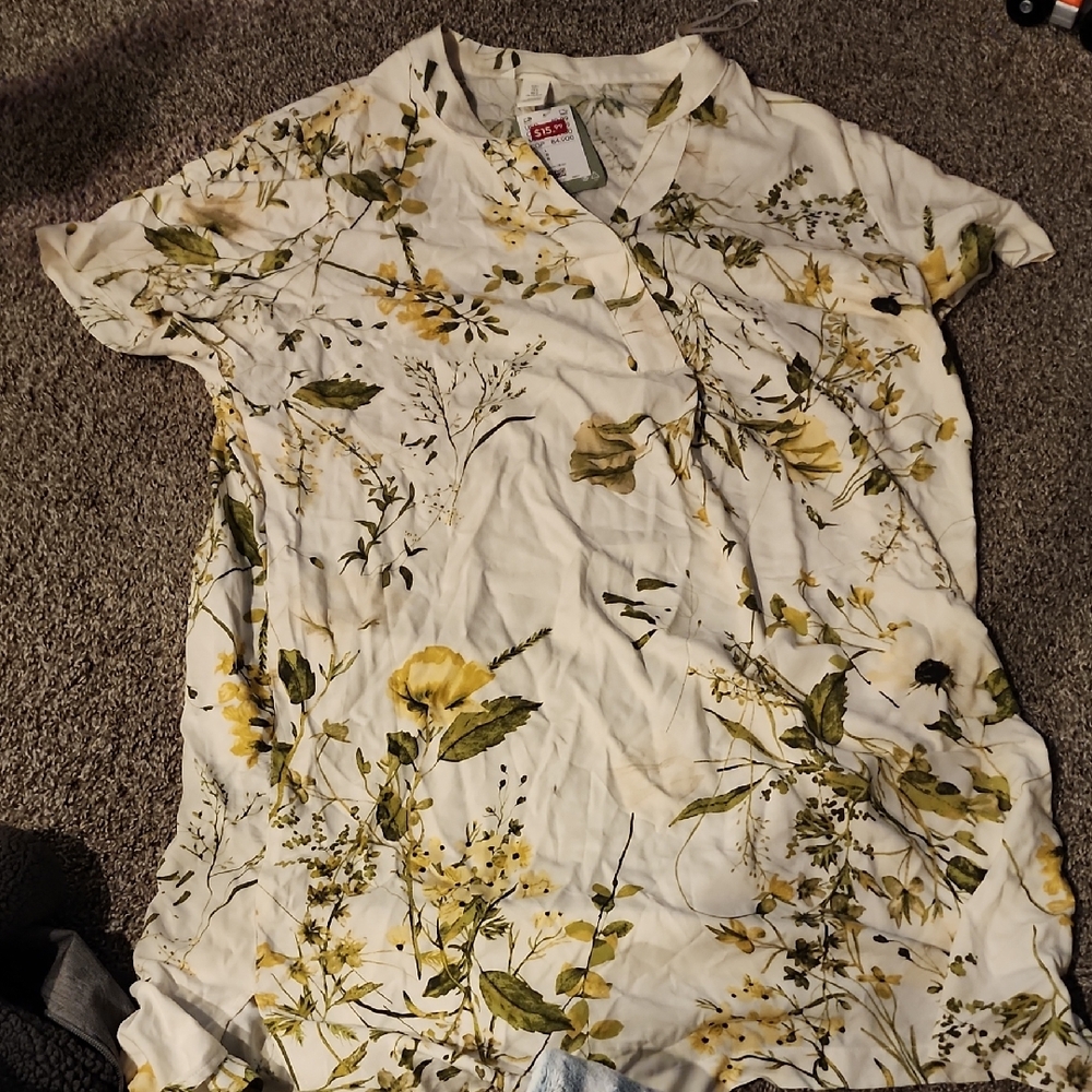 H&M White with Yellow and Green Floral Pattern Nightgown